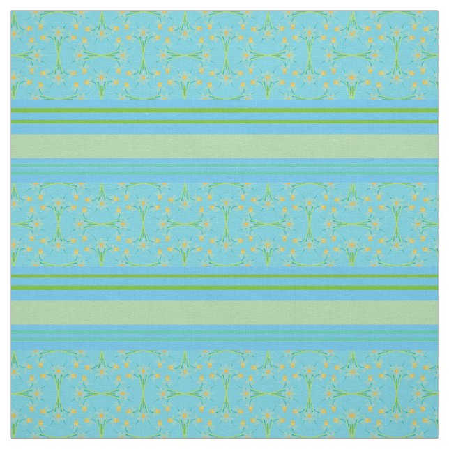 Custom Daffodils Stripes on Sky Blue Pattern Fabric (Swatch)