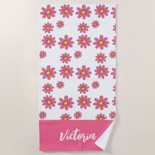 Custom Daisy Floral Beach Towel, Personalised Pool Towel