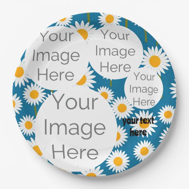 custom Daisy Photo text Party Plate – hippy 70s (Front)