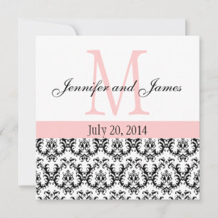 Custom Damask Monogram Wedding Invitation Pink