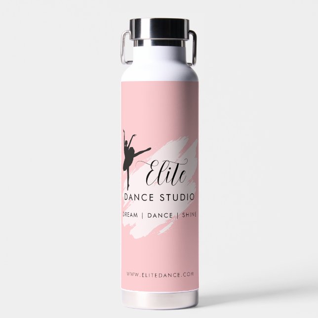 Custom Dance Studio Logo Personalised Team Pink Water Bottle (Front)