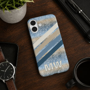 Custom Dark Blue Grey Taupe Brown Beige Stripes iPhone 16 Plus Case