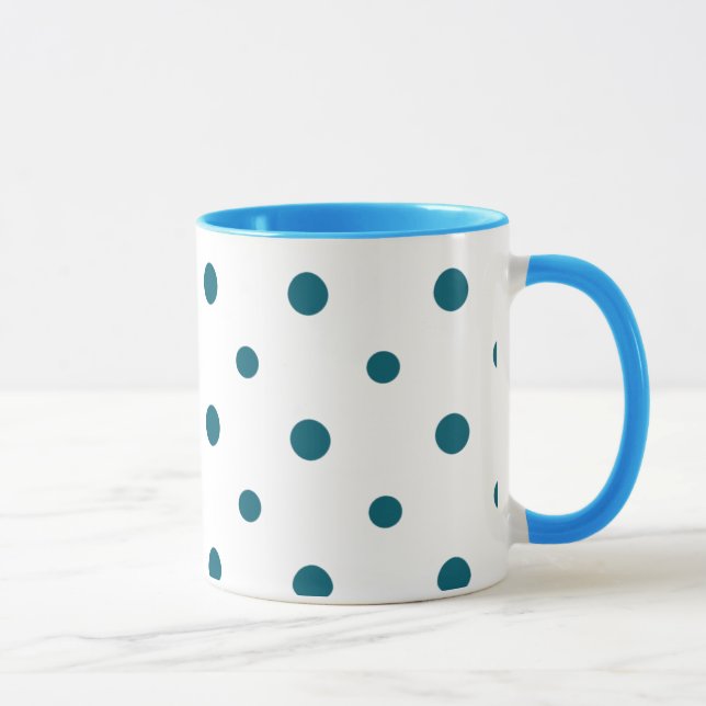 Custom Dark Blue Polka Dot on White Coffee Mug (Right)