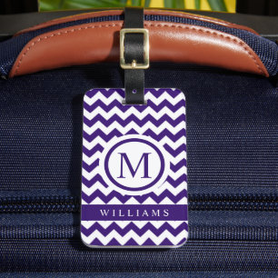 Custom Dark Blue Violet Purple Chevron Pattern Luggage Tag