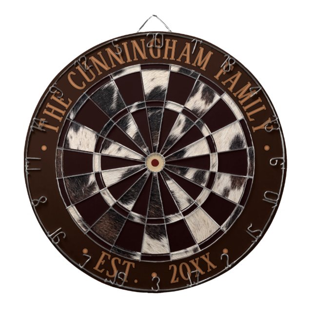 Custom Dark Brown & Cowhide Animal Print Pattern Dartboard (Front)