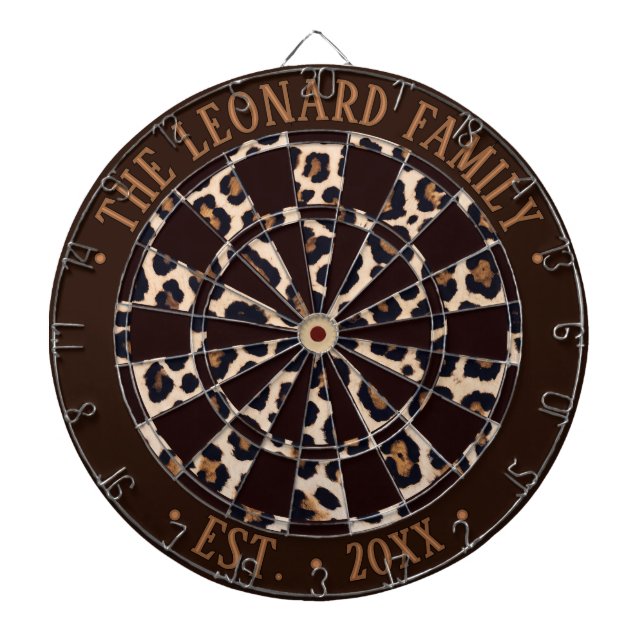Custom Dark Brown & Leopard Animal Print Pattern Dartboard (Front)