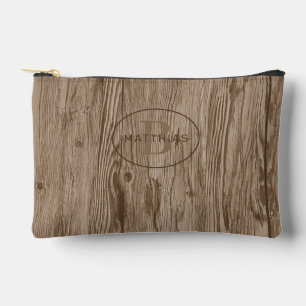 Custom Dark Brown Tan Beige Woodgrain Pattern Accessory Pouch