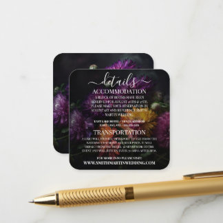 Custom Dark Colourful Flowers Wedding Details Enclosure Card