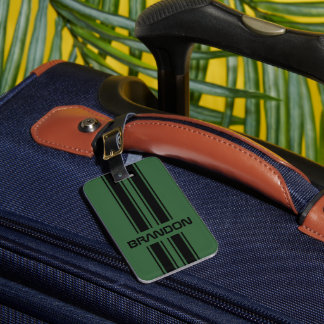 Custom Dark Green Black Auto Race Sport Stripes Luggage Tag