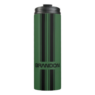 Custom Dark Green Black Auto Race Sport Stripes Thermal Tumbler