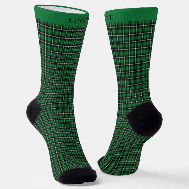 Custom Dark Green Black Checkered Pattern Socks (Angled)