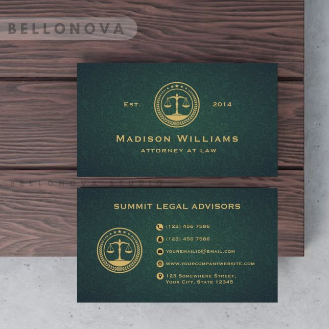 Custom Dark Green Floral Monogram Law Office Business Card (Custom Dark Green Floral Monogram Law Office Business Card)