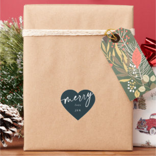Custom Dark Green+White 'Merry' Christmas/Holiday Heart Sticker