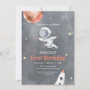 Custom Dark Grey Black Astronaut Space Theme Invitation