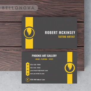 Custom Dark Grey Black Yellow Art And Design Business Card