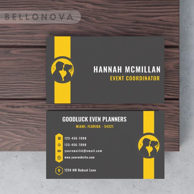 Custom Dark Grey Black Yellow Event Planning Business Card (Custom Dark Grey Black Yellow Event Planning Business Card)
