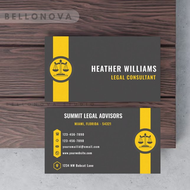 Custom Dark Grey Black Yellow Legal Department  Business Card (Custom Dark Grey Black Yellow Legal Department Business Card)