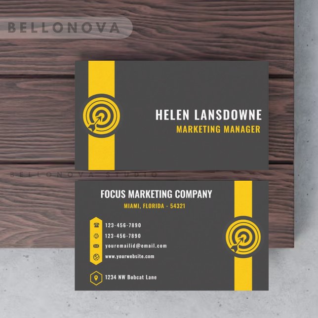 Custom Dark Grey Black Yellow Marketing Profession Business Card (Custom Dark Grey Black Yellow Marketing Profession Business Card)