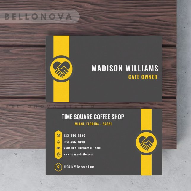 Custom Dark Grey Black Yellow Small Business Card (Custom Dark Grey Black Yellow Small Business Business Card)