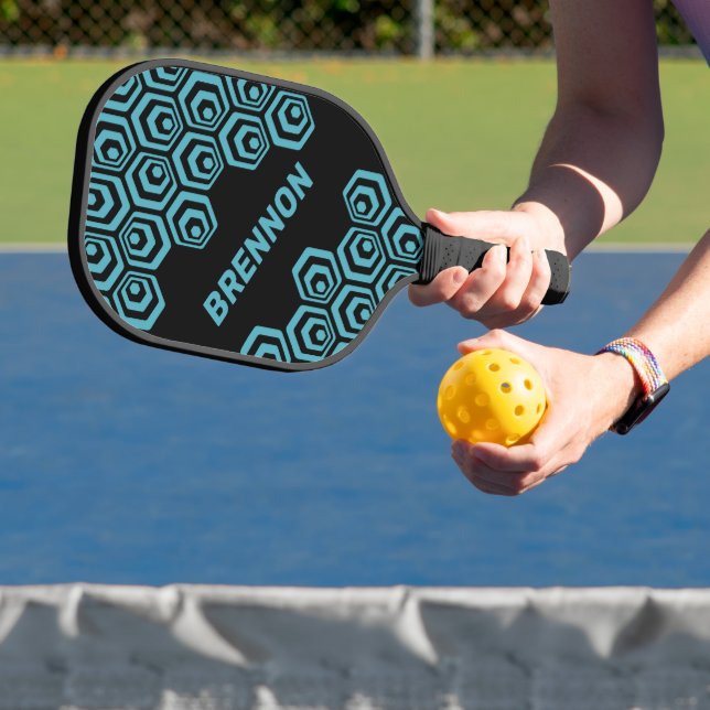 Custom Dark Hexagon Polygon Retro Art Pattern Pickleball Paddle (Insitu)