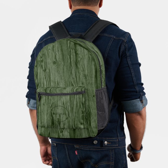Custom Dark Medium Forest Green Woodgrain Pattern Printed Backpack (Insitu (Model))