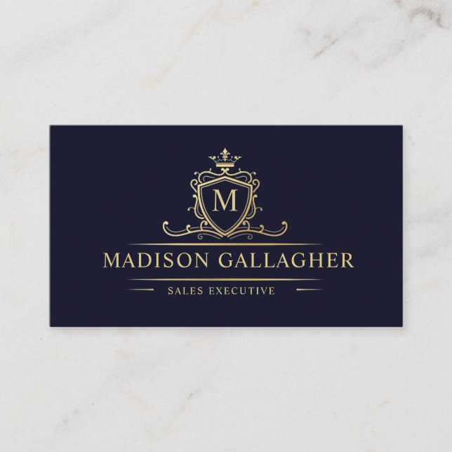 Custom Dark Navy Blue Black And Gold Professional Business Card (Front)