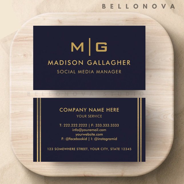 Custom Dark Navy Blue Black And Gold Professional Business Card (Custom Dark Navy Blue Black And Gold Professional Business Card)