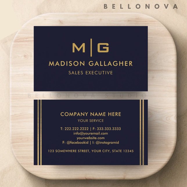 Custom Dark Navy Blue Black And Gold Professional Business Card (Custom Dark Navy Blue Black And Gold Professional Business Card)