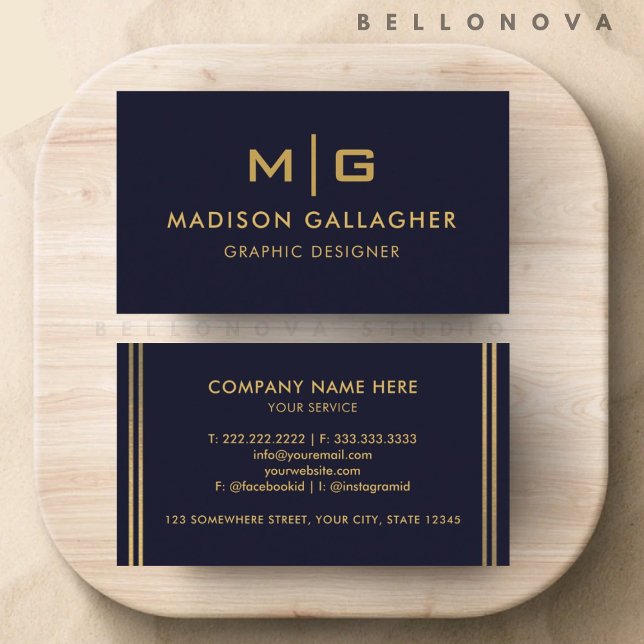 Custom Dark Navy Blue Black And Gold Professional Business Card (Custom Dark Navy Blue Black And Gold Professional Business Card)