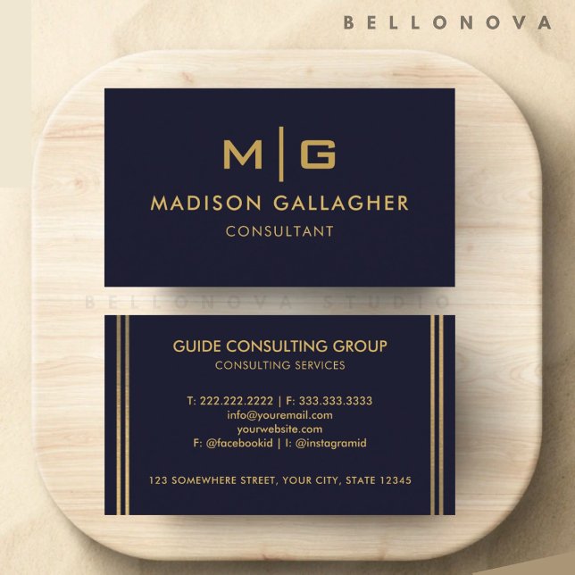 Custom Dark Navy Blue Black And Gold Professional Business Card (Custom Dark Navy Blue Black And Gold Professional Business Card)