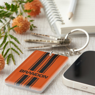 Custom Dark Orange Black Auto Race Sport Stripe Key Ring