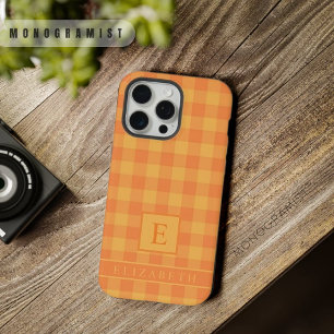 Custom Dark Orange Light Yellow Chequered Pattern iPhone 15 Pro Max Case