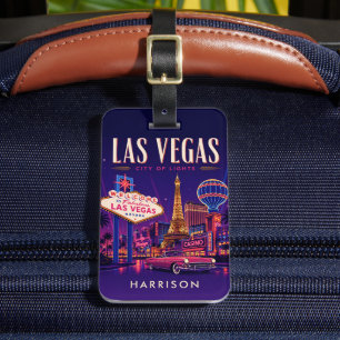 Custom Dark Purple USA Los Vegas Nevada Night Life Luggage Tag