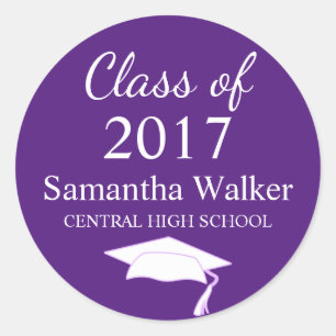 Custom Dark Purple & White Graduation Sticker