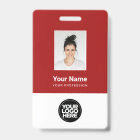 Custom Dark Red Employee Photo, Bar Code, Logo
