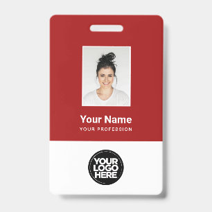 Custom Dark Red Employee Photo, Bar Code, Logo ID Badge