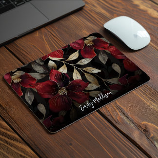 Custom Dark Red Gold Moody Floral Pattern Mouse Pad