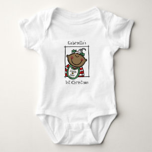 Custom Dark Skin Tone Baby's First Christmas Baby Bodysuit