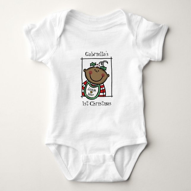 Custom Dark Skin Tone Baby's First Christmas Baby Bodysuit (Front)