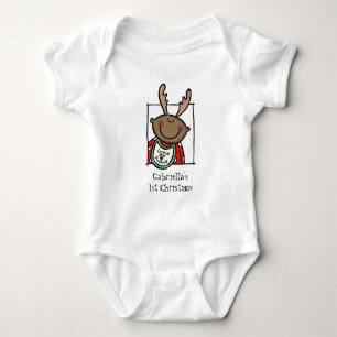 Custom Dark Skin Tone Baby's First Christmas Baby Bodysuit