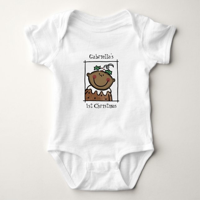 Custom Dark Skin Tone Baby's First Christmas Baby Bodysuit (Front)