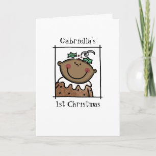 Custom Dark Skin Tone Baby's First Christmas Holiday Card