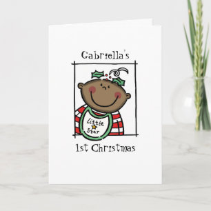 Custom Dark Skin Tone Baby's First Christmas Holiday Card