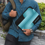 Custom Dark Teal Blue Aqua Black Retro Pattern Laptop Sleeve<br><div class="desc">If you are looking for a laptop sleeve that can protect your laptop and show off your style, you might want to check out this customisable laptop sleeve. This sleeve features a beautiful contemporary light blue, teal green, aqua, and turquoise coloured geometric circles and lines pattern on a black background....</div>