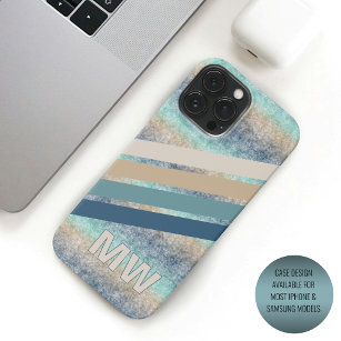 Custom Dark Teal Blue Brown Retro Stripes iPhone 15 Pro Max Case