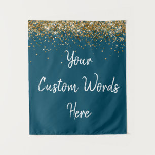 Custom Dark Teal & Gold Birthday Party Photo Booth Tapestry