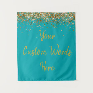 Custom Dark Turquoise Blue and Gold Birthday Party Tapestry