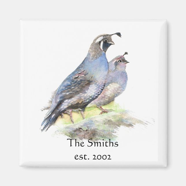 Custom Date Family Monogram California Quail Birds Magnet (Front)