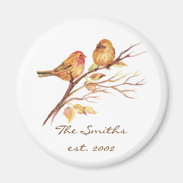 Custom Date Family Monogram Cute Sparrow Birds Magnet (Front)