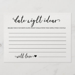 Custom Date Night Ideas Card Bridal Shower Game
